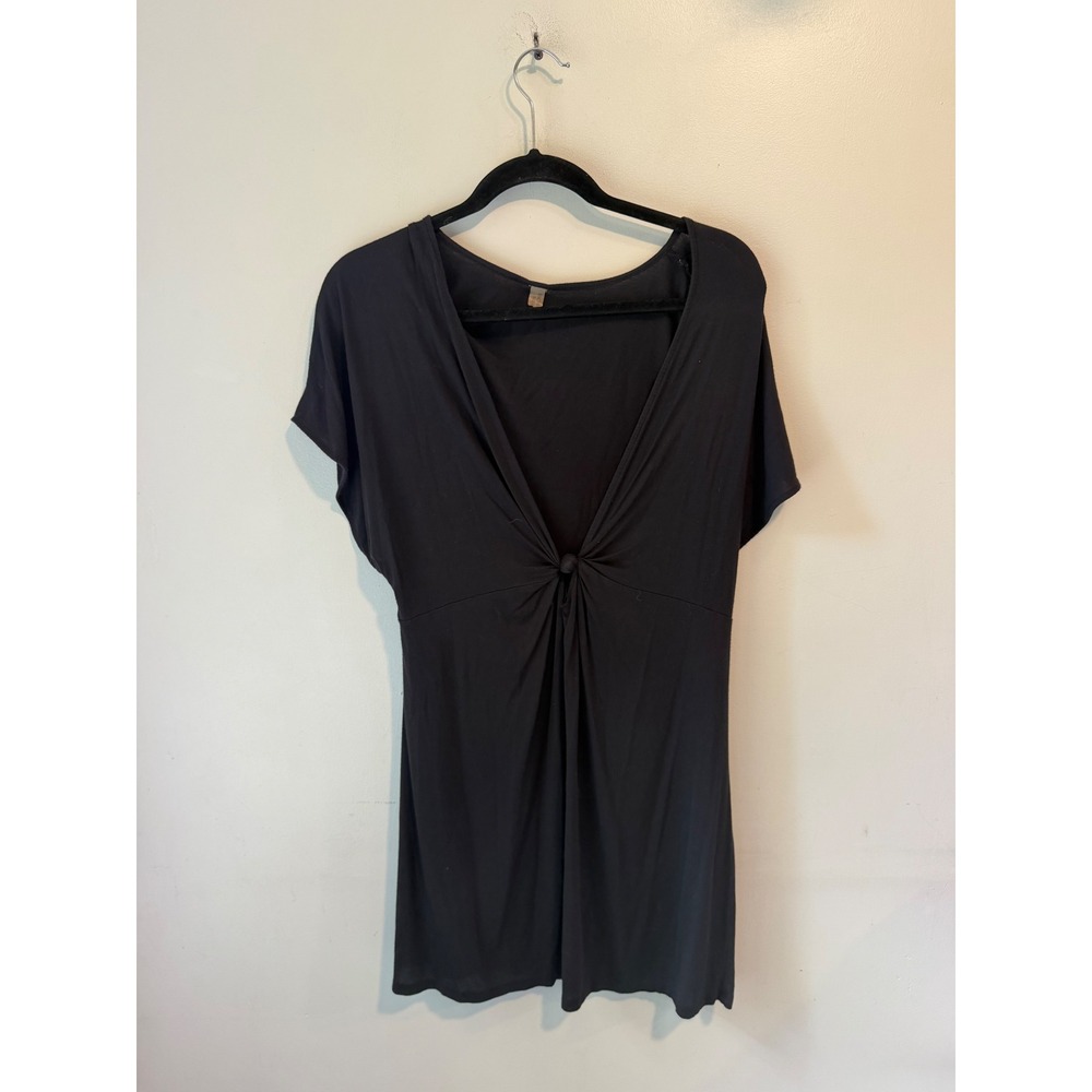 Victorias Secret Black Knot Front Deep V-Neck Tunic Top Mini Dress Short Sleeve